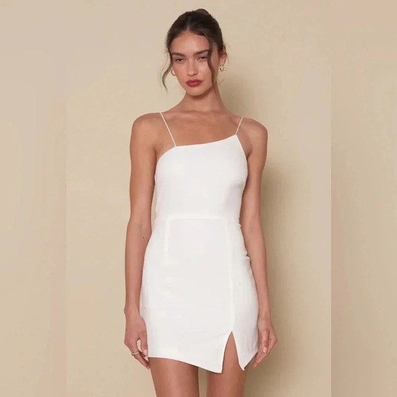 NWT Lulus Party for Two Ivory / White Asymmetrical Bodycon Mini Dress size XS - Picture 14 of 15